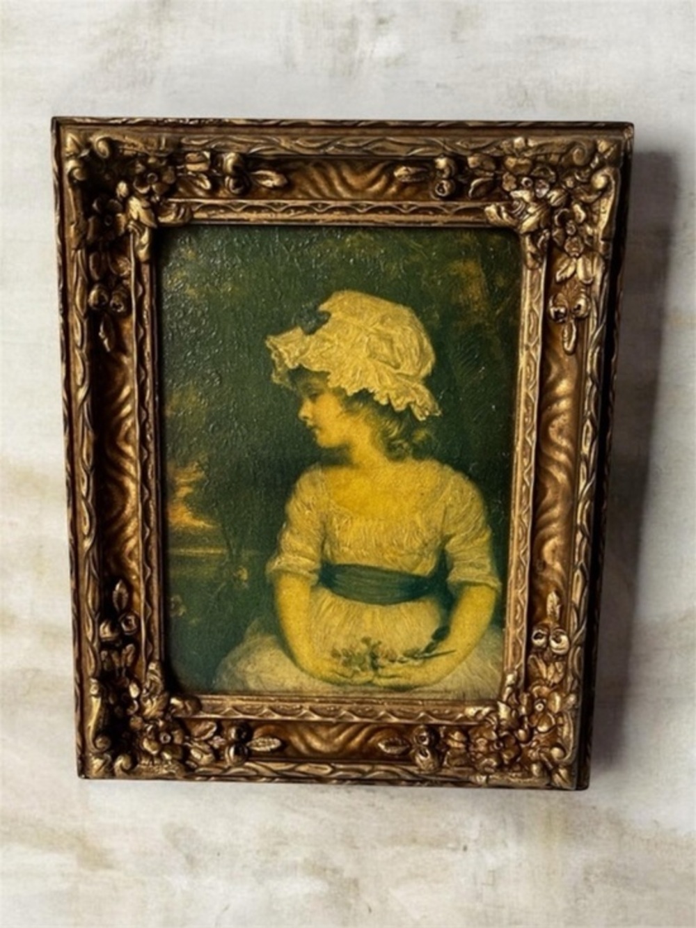 ANTIQUE YOUNG GIRL lithograph SIMPLICITY SIR JOSHUA REYNOLDS ornate frame